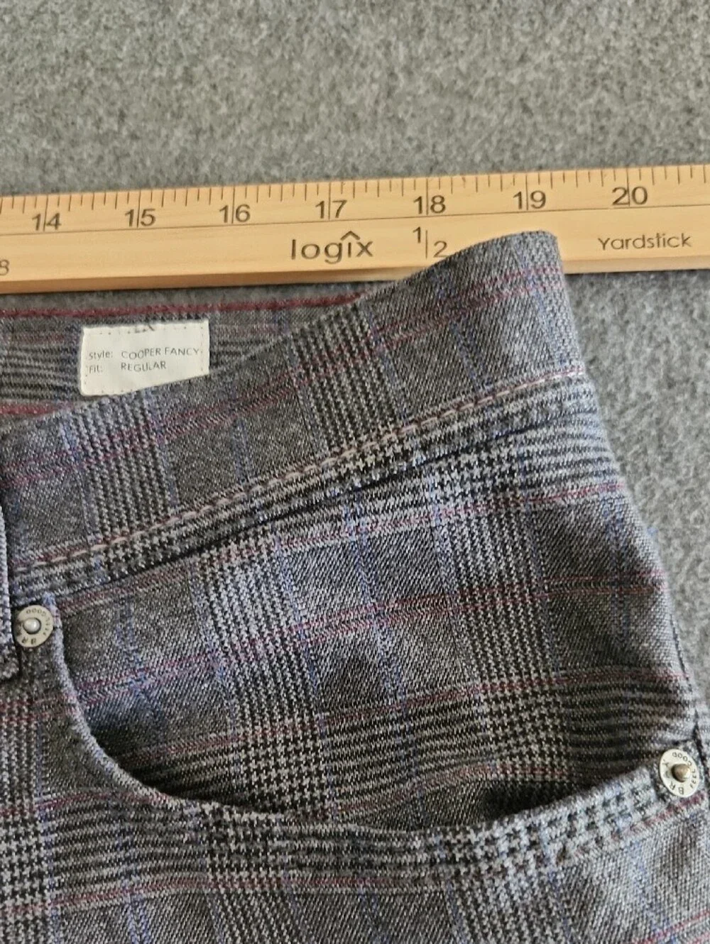 Brax Cooper Fancy Mens Gray Plaid Chino Pants Cotton Regular Fit Size 40x32